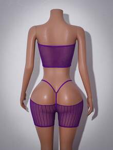 AltCore 3pcs Women's Sexy Rhinestone Mesh Lingerie Set