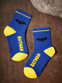 BATMAN X SHEIN 3 双男童棉质柔软透气吸湿排汗儿童中筒袜彩色可爱卡通中筒袜加固脚趾和脚跟，经久耐用，四季百搭，适合学校和户外，夏季冬季