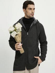 Manfinity CityGents Men's Mid-Length Hooded Knit Cardigan With Thermal Lining, Fall/Winter