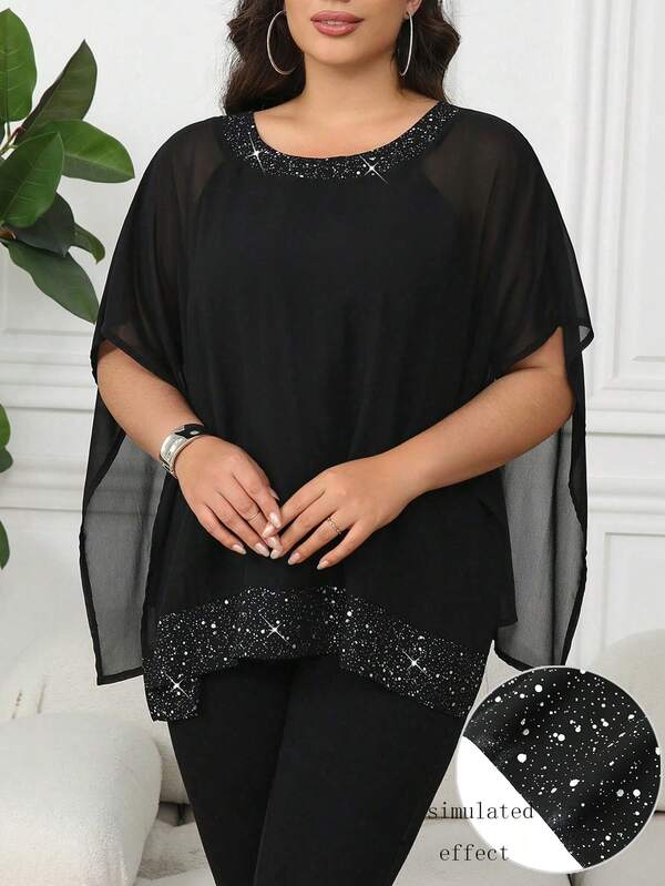 DreamSkyne Elegant Chiffon Splice Foil Decorated Shirt, Comfortable & Fashionable European Style