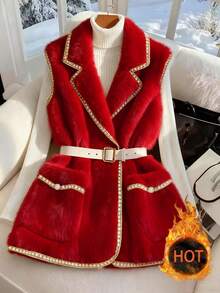 Franclia 新款秋冬时尚女士仿皮草背心 - 紅色 - 查看 1