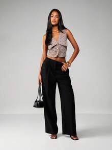 MISSGUIDED Oversized Vintage Style Polka Dot Waistcoat Vest Button Front Empire Waist Tailored Fit Fall Autumn Winter Ladies Sleeveless Collared Top - Beige - View 3