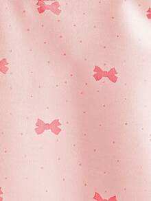 SHEIN 女婴休闲日常通勤可爱蝴蝶结波尔卡圆点印花撞色雪纺荷叶边下摆运动衫，春秋季 - 粉色 - 查看 4