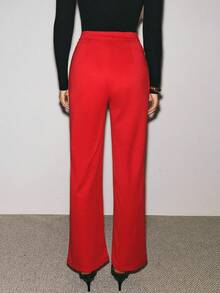 ATUI Studio Pantalones anchos de unicolor casuales para mujer, otoño - Rojo - Ver 5