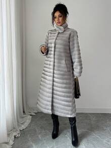 Elenzga Damen Stehkragen Langer Eleganter Mantel