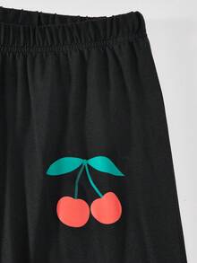 SHEIN ChillGRL Teen Girls Sweatsuit Set, White Digital Print & Black Bow Crew Neck Sweatshirt, Black Skinny Pants, Comfortable Fitted - Multicolor - View 3