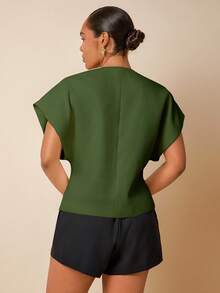 Hauture 大码女式V领不对称下摆优雅性感上衣，适合工作和日常穿着 - 綠色 - 查看 3