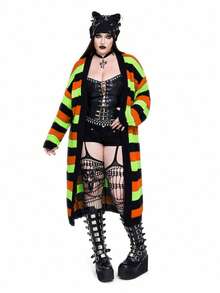 Whyspr New Versatile Casual Multi-Color Loose Fit Long Sleeve Long Cardigan Sweater - Multicolor - View 8