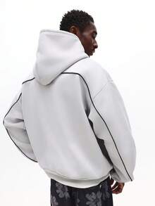 SUMWON 男女通用宽松套头连帽衫，经典休闲加厚卫衣，带抽绳帽和中央口袋，纯色 - 灰色 - 查看 2