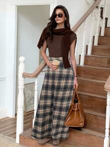 Elyressa 女士格子A字腰部喇叭休闲半身裙 - 彩色 - 查看 6