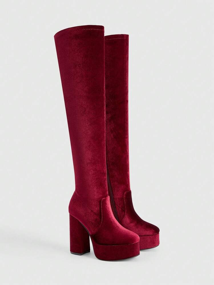 CUCCOO LuxiPop Botas altas de mujer con plataforma, punta redonda y tacón grueso, impermeables, estilo europeo y americano nuevo de otoño/invierno con elástico hasta el muslo