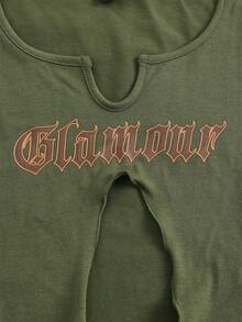 SHEIN x Ludmilla SHEIN ICON Letter Graphic Split Hem Summer Green Tank Top