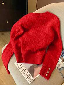 Airaco Women's Casual Solid Color Sweater, Autumn/Winter, Christmas