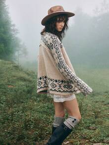 Bohemela Áo len cardigan cài nút sừng họa tiết thời trang thu đông cho nữ - Màu be - Xem 13