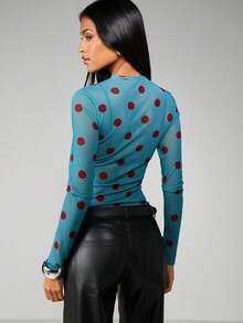 MISSGUIDED Polka Dot Mesh Long Sleeve Top With High Neck For Fall Winter Layering - Multicolor - View 2
