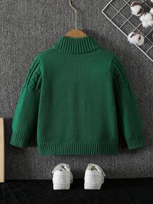SHEIN 男童纽扣半襟长袖休闲套头衫，秋冬 - 墨綠色 - 查看 2