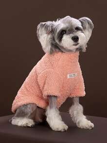 PETSIN 1 pieza Sudadera con capucha de textura de peluche rosa para mascotas para otoño e invierno, ropa para mascotas cómoda, cálida, sencilla y transpirable con hebilla de tracción - Rosa - Ver 3