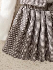 Souflis Souflis 两件套女婴优雅格子上衣搭配经典百褶裙套装，适合上学、外出和休闲场合，2025秋冬季法式风格 - 棕色 - 查看 5