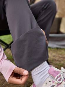 SHEIN In My Nature Outdoor Thermal Lined Gray Pants With Slit Leg Design, Slim Fit Hiking Trousers