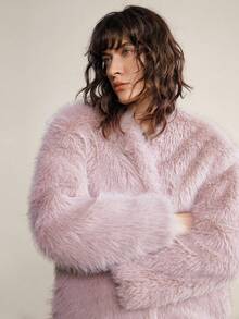 Ontre Manteau en fausse fourrure rose poussiéreux pour femmes, élégant pour les soirées d'hiver, coupe ample et surdimensionnée, sans col, manches longues, poches, style Old Money, tenue de bureau urbaine - Rose bonbon - Voir 8