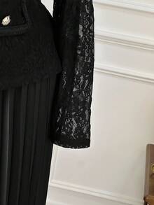 DreamSkyne Plus Size Women Lace Single-Breasted Long Sleeve Top And Pleated Midi Skirt Elegant Set - Black - View 6