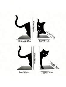Muroi Mono 2pcs Iron Cat Shaped Bookends, Heavy Duty Metal Desk Bookends With Whimsical Cat Design, Decorative Bookends With Rounded Corners, Book Clamps, For Office, Library, Bookshelf Desk Decor - Black - View 9