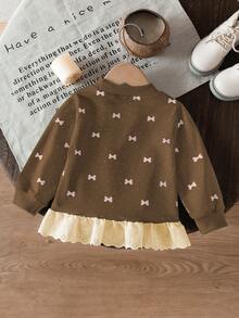 SHEIN Vintaside Kids 女婴时尚秋季蝴蝶印花镂空刺绣荷叶边下摆卫衣 - 酒紅色 - 查看 2