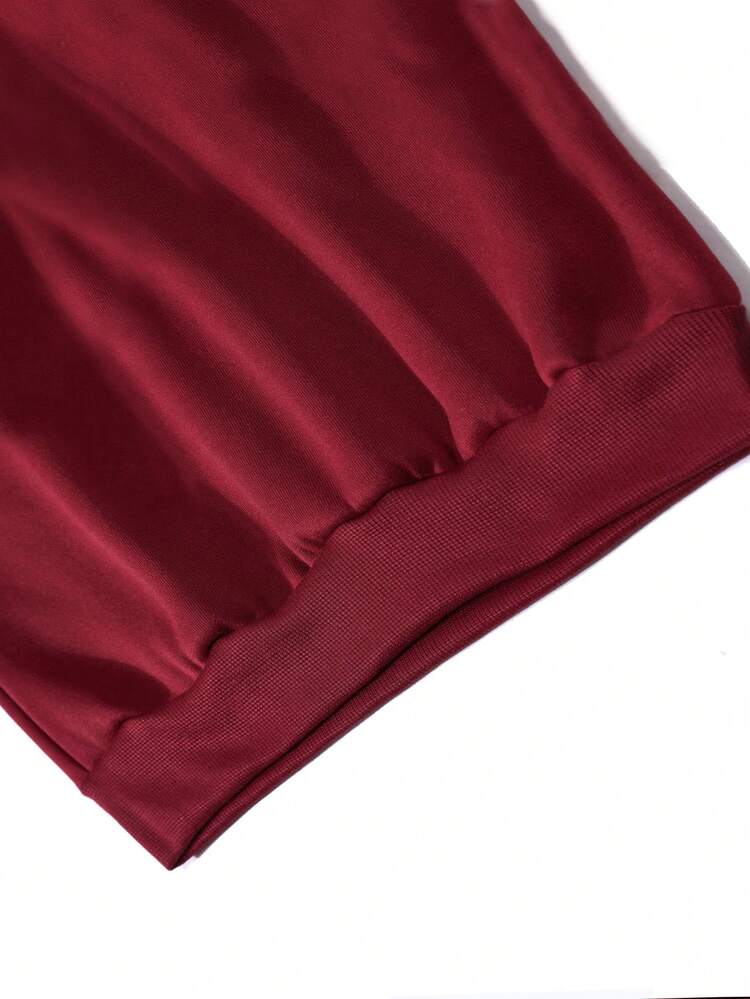 INAWLY 女士纯色长袖口袋休闲抓绒卫衣，秋冬季 - 酒紅色 - 查看 5