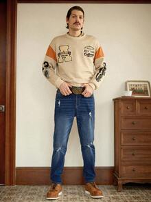 RivetRise 男士休闲水洗做旧锥形牛仔裤 - 深色水洗藍 - 查看 6