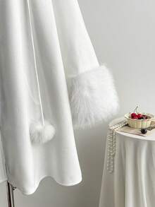 Comfortcana Áo khoác dài tay thanh lịch bằng vải lông giả màu trơn dành cho nữ, mùa thu/đông - trắng - Xem 7