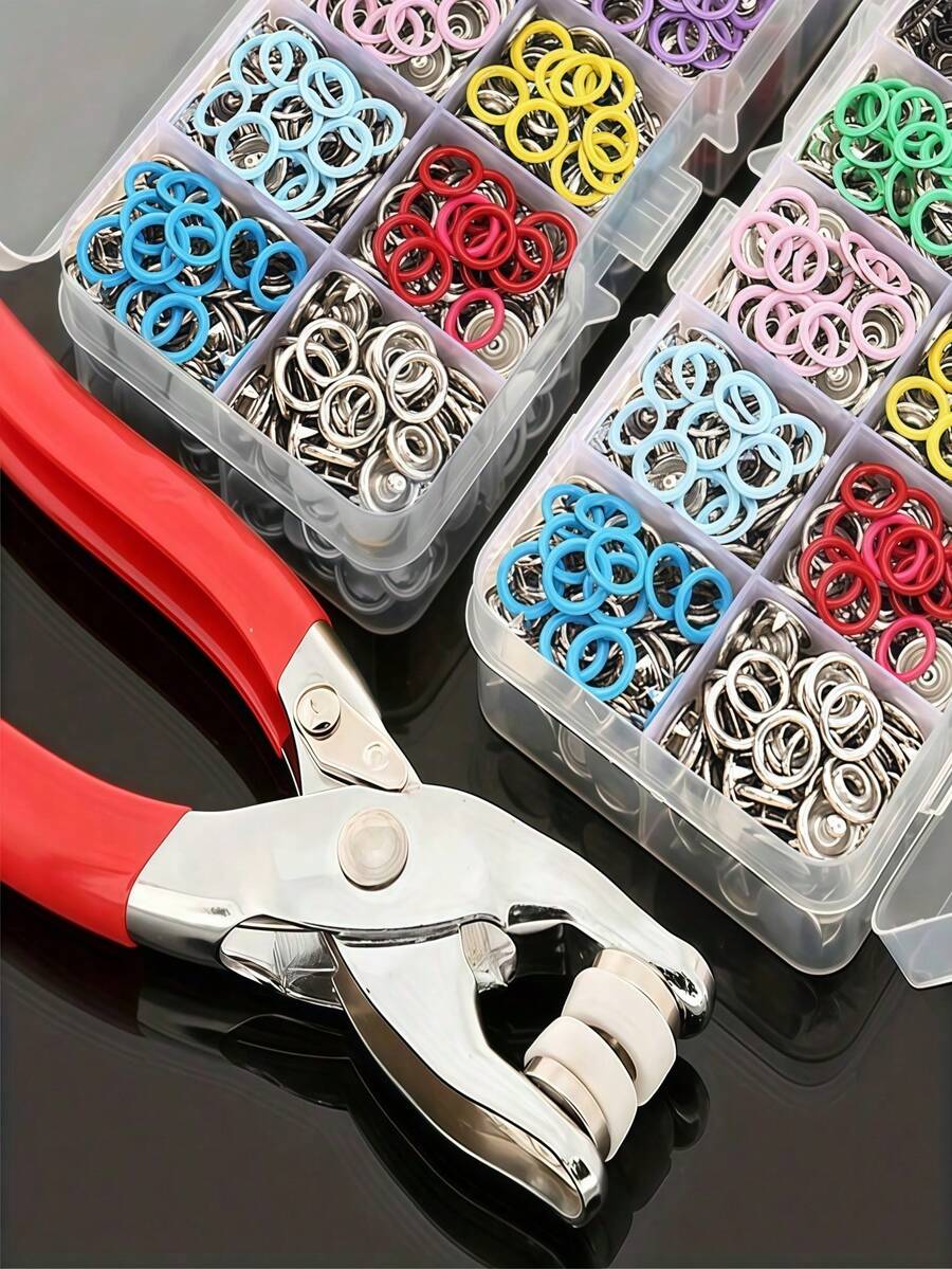 402 件彩色五爪按扣套装 - 不锈钢按扣套件带紧固钳,适用于缝纫、DIY 工艺品、服装、帽子和包袋;附带缝纫用品收纳盒(混合颜色,随机选择/混合包装) - 彩色 - 查看 1