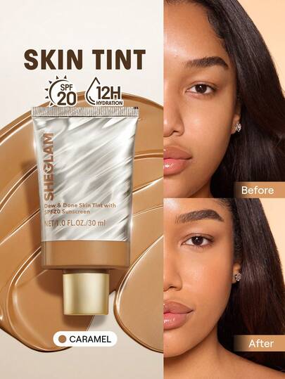 SHEGLAM Dew & Done Skin Tint With Spf20-Caramel Brand Beauty Makeup Face Paint Cosmetic For Women Girls Perfect For Winter Spring Ideal For Y2K Fancy Fashion Suitable For Birthday Valentine'S Day Gift Rave Party Ready Best Color