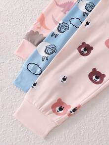 6-częściowy zestaw piżam dla noworodków chłopców z minimalistycznym nadrukiem zwierzęcym i długim rękawem oraz spodniami - Wielokolorowe - Zobacz 4