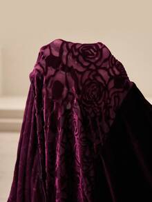 Modelyn Plus Size Women Elegant Velvet Patchwork Off Shoulder Mermaid Hem Flare Sleeve Long Dress, Suitable For Party, Autumn/Winter - Red - View 8
