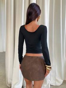 Aloruh Jupe moulante femme de couleur unie avec design de boucle de taille à œillets. Convient pour les concerts, les festivals rave, country, Ibiza, Nashville, le style western boho, le streetwear tropical - Kaki - Voir 3