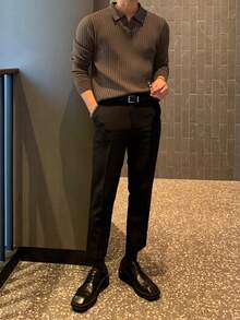 DAZY Men's Solid Brown Half-Zip Sweater, Autumn/Winter - Brown - View 2