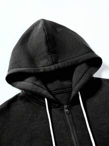 Manfinity EMRG Bộ đồ thường ngày cho nam, mùa thu, áo nỉ trùm đầu dài tay màu trơn có khóa kéo phía trước và quần nỉ - màu đen - Xem 3