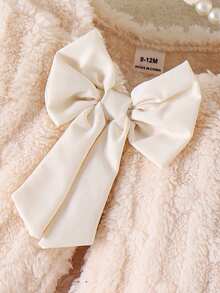 SHEIN Toddler Girls' Cute Apricot Bow Plush Long Sleeve Comfortable Autumn/Winter Jacket Baby Girl Cardigan