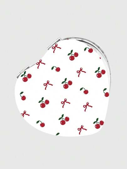 Kawaii 1 Pc Pink Bow & Heart Pattern Square Makeup Mirror, Portable Handheld Mirror For Girls (Pattern Placement Random)