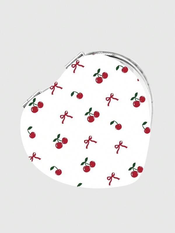 ROMWE Kawaii مرآة مكياج مربعة بنمط الفيونكة والقلب الوردي، مرآة محمولة باليد للفتيات (توزيع النمط عشوائي) قطعة واحدة