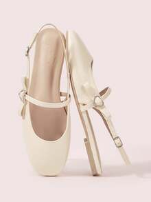 CUCCOO DOLLMOD 杏色 PU 玛丽珍平底鞋，带扣带，时尚可爱，适合女孩，舒适