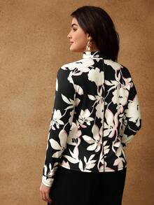 MOTF PREMIUM PLUS FLORAL PRINT MOCK NECK LONG SLEEVE T-SHIRT - Black - View 3