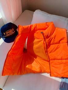 Comfortcana 秋冬霓虹橙色拉链背心棉服