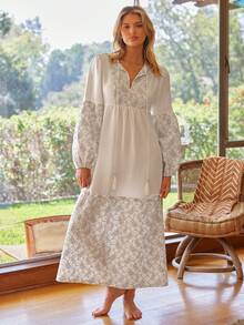 Lullawish Casual Bohemian Loose Long Sleeve Maxi Sleep Dress For Women, Embroidered Night Gown, Winter, Moo Moo Night Dress - White - View 5
