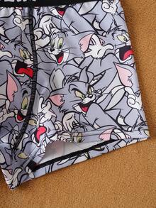 TOM & JERRY X SHEIN 1pc Men's Contrast Tape Waist Cartoon Allover TOM Print Stitch Detail Trunks Funny Boxers For Men Graphic Boxers Cartoon Boxers Boys Underwear Boxer Briefs Men S Boxer Brief