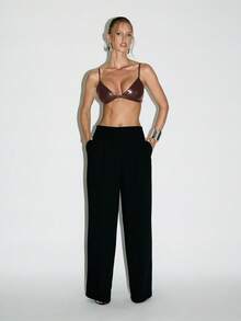 KIZN Metallic Finish Triangle Bralette Shimmer Party Evening Wear Adjustable Spaghetti Strap Crop Tank Top Cami With V Neck Cross Back Design