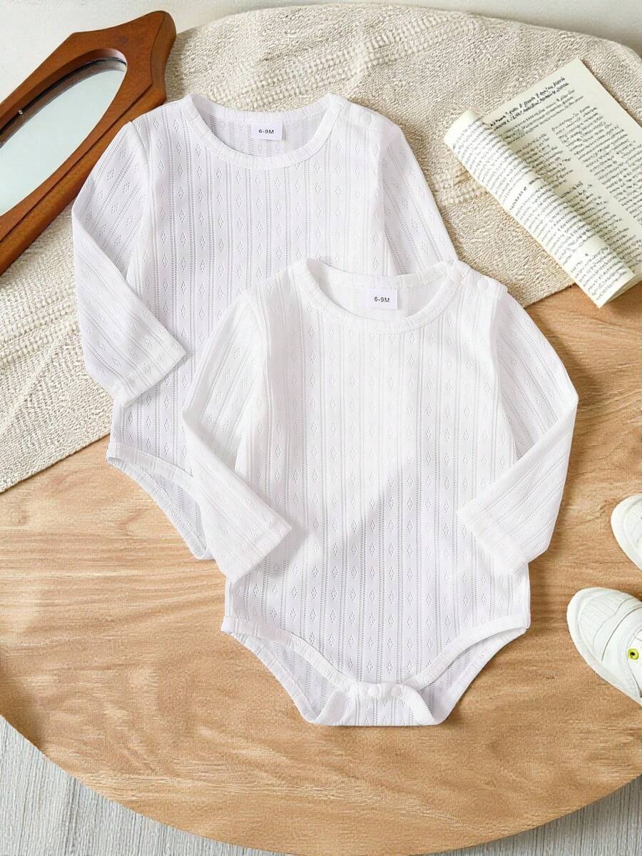 SHEIN 2 Stück/Packung Unisex Baby Bodysuit 0-3 Jahre, langer Arm mit Druckknöpfen, angenehmer Stoff, geeignet für Frühling, Herbst, Winter, Outdoor, Lässig Wear, neutrale Baby Kleidung, Unisex Weiß Bodysuit, Baby Weiß Kleidung, Musselin Baby Jungen Kleidung, neutrale Baby Kleidung, Unisex Neugeborene, Neugeborene neutrale Outfit, natürliche Baby Kleidung, Neugeborene