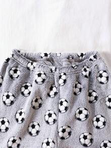Set de 2 piezas de pijama suave y cómodo con gráfico de fútbol para adolescentes varones, pantalón largo y manga larga