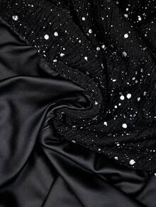 SHEIN LUNE Plus Size Women's Sequin Patchwork Long Sleeve Belted Wide Leg Elegant Jumpsuit New Year Sparkly - Black - View 8
