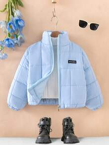 少女复古美式短款夹棉外套 蓝色 - 藍色 - 查看 5